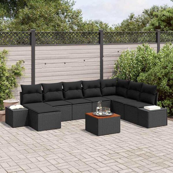 vidaXL Conjunto de Sof&aacute; de Jardim 9 pcs Preto