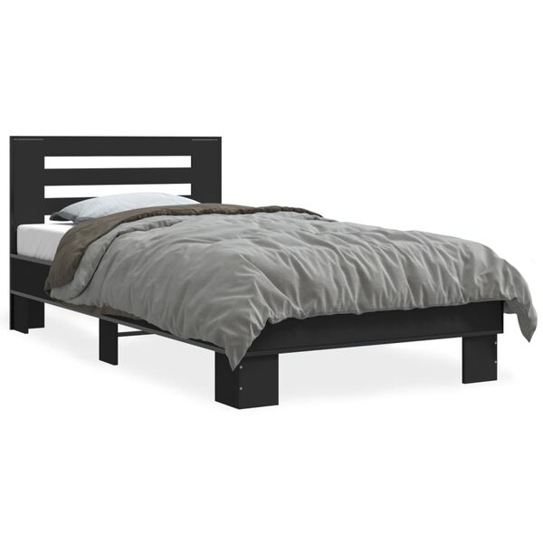 vidaXL Estrutura de cama 100x200 cm derivados de madeira/metal preto