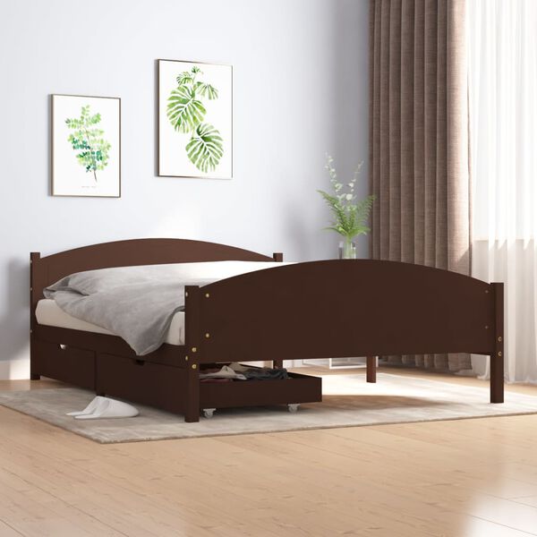 vidaXL Estrutura de cama c/ 2 gavetas 160x200 cm pinho castanho-escuro