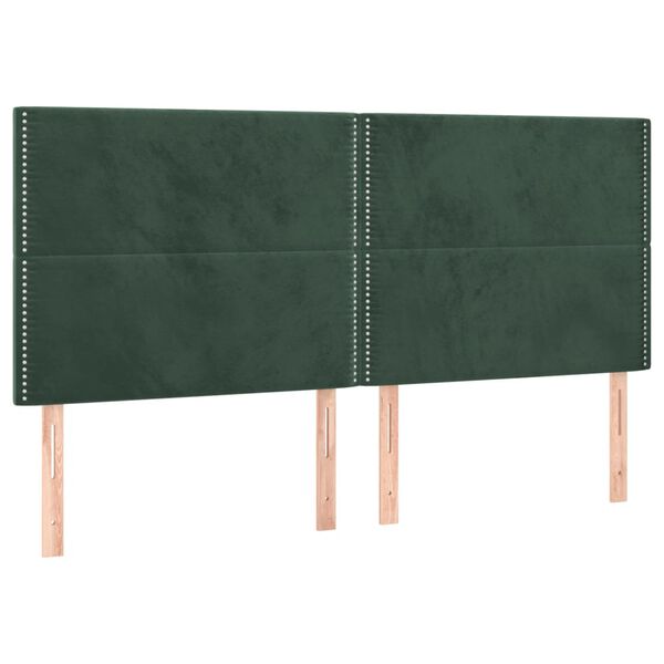 vidaXL Cabeceira de cama c/ LED veludo 200x5x118/128 cm verde-escuro