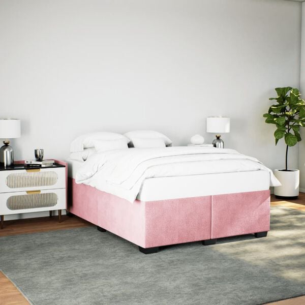 vidaXL Estrutura de cama 140x200 cm veludo rosa
