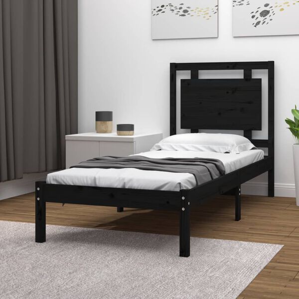 vidaXL Estrutura cama pequena solteiro 75x190 cm madeira maciça preto
