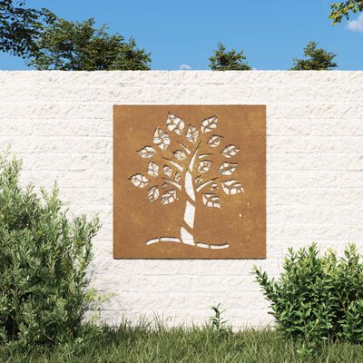 vidaXL Decoração p/ muro de jardim 105x55 cm aço corten design árvore