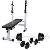 vidaXL Banco muscula&ccedil;&atilde;o c/ suporte p/ pesos + barras e halteres 60,5kg