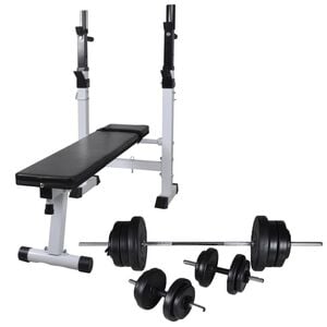 vidaXL Banco muscula&ccedil;&atilde;o c/ suporte p/ pesos + barras e halteres 60,5kg