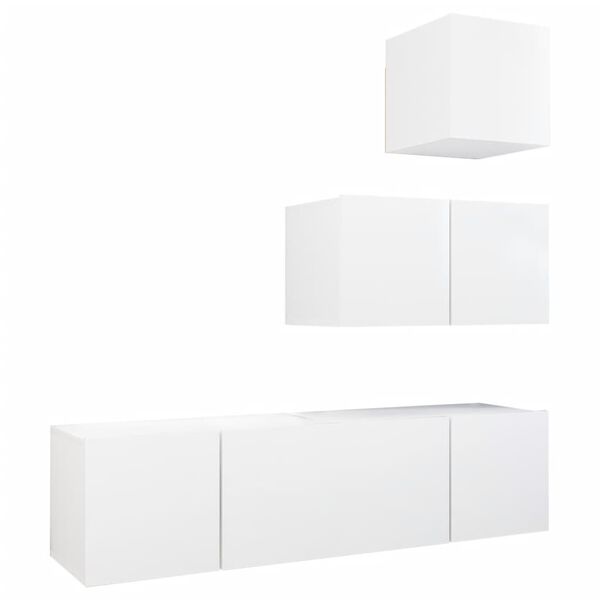 vidaXL 4 pcs conjunto de m&oacute;veis de TV derivados de madeira branco