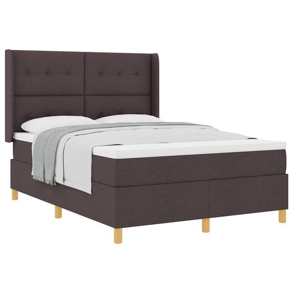 vidaXL Cama Box Spring com colch&atilde;o Castanho escuro 140 x 200 cm tecido