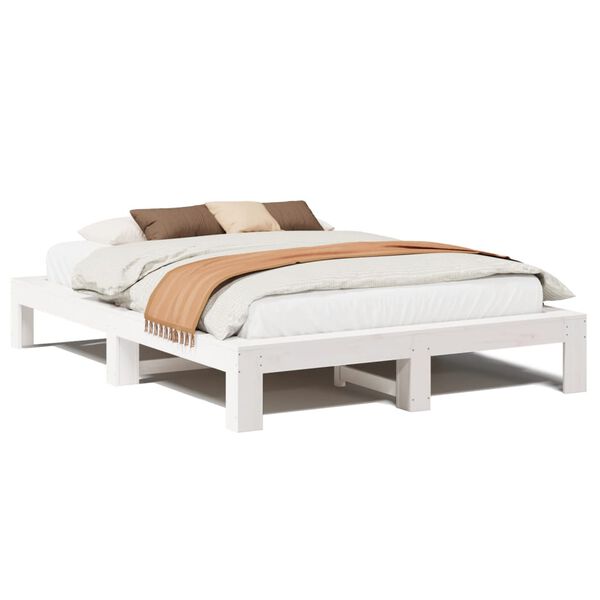 vidaXL Cama sem colch&atilde;o 140x190 cm madeira de pinho maci&ccedil;a branco