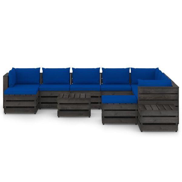 vidaXL 12pcs conj. lounge jardim + almofad&otilde;es madeira impreg. cinzento