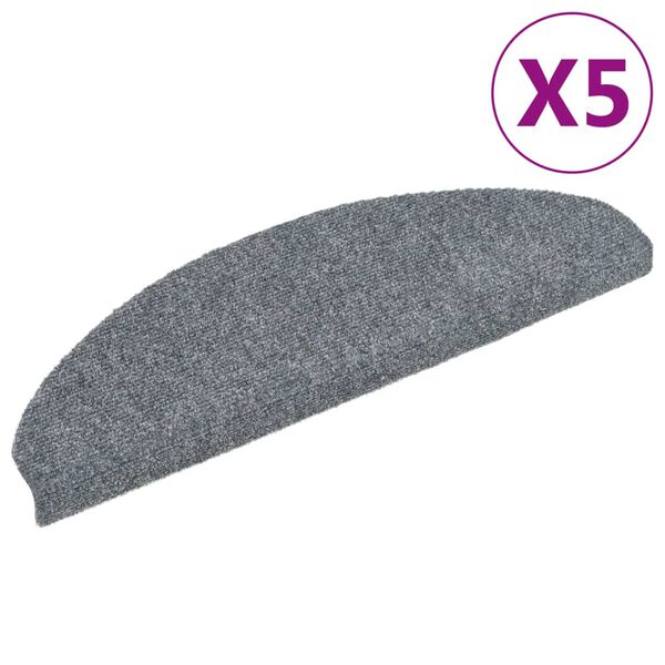 vidaXL Tapetes de escada autoadesivos 5 pe&ccedil;as 65x21x4 cm cinza claro semicircular grande