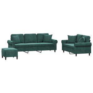 vidaXL 3 pcs conjunto de sof&aacute;s com almofadas veludo verde-escuro