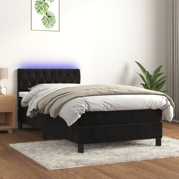 vidaXL Cama box spring c/ colch&atilde;o/LED 100x200 cm veludo preto