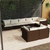 vidaXL 9 pcs conjunto lounge jardim c/ almofad&otilde;es vime PE castanho