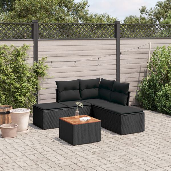 vidaXL 6 pcs conjunto sof&aacute;s de jardim c/ almofad&otilde;es vime PE preto