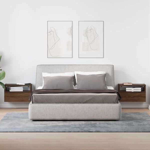 vidaXL Mesas de cabeceira parede 2pcs 45x26x28,5 cm carvalho castanho