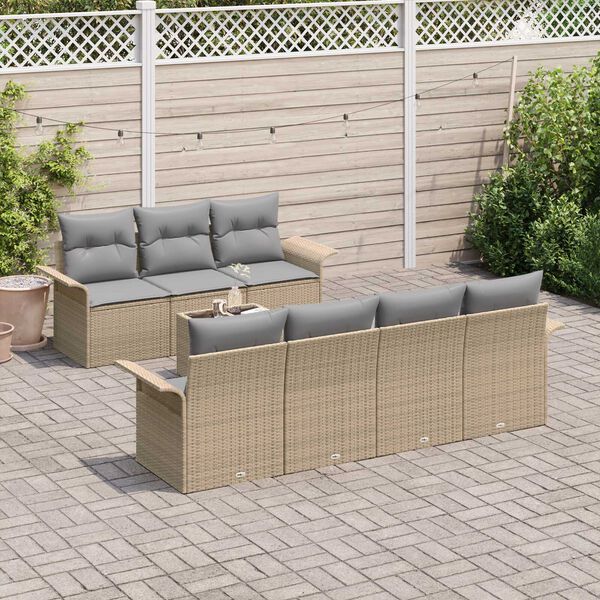 vidaXL Conjunto de Sof&aacute; de Jardim 8 pcs Bege e Cinza vime PE