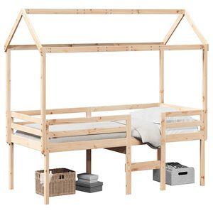 vidaXL Cama alta com telhado 90x200 cm pinho maci&ccedil;o