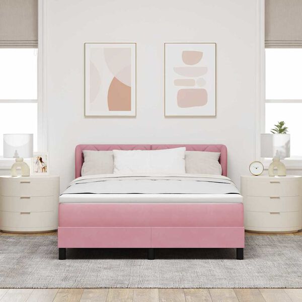 vidaXL Cama Box com colch&atilde;o com cabeceira Rosa 160 x 200 cm Veludo