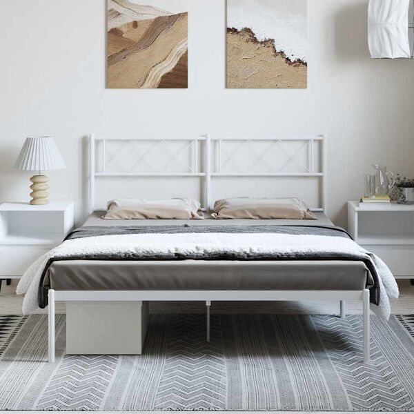 vidaXL Estrutura de cama com cabeceira 135x190 cm metal branco
