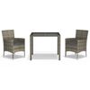 vidaXL 3 pcs conjunto de jantar p/ jardim c/ almofad&otilde;es vime PE cinza
