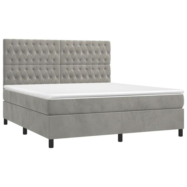 vidaXL Cama box spring c/ colch&atilde;o/LED 160x200 cm veludo cinzento-claro