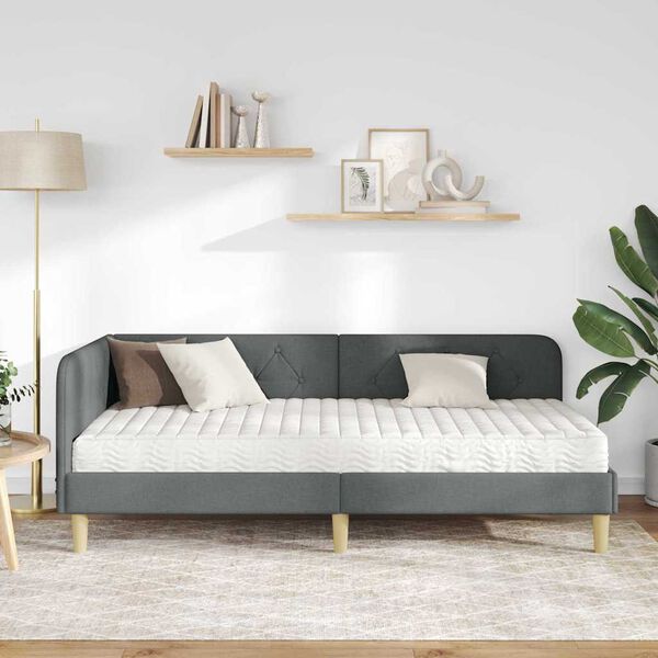 vidaXL Estrutura de Cama de Canto Cinza Escuro 90 x 200 cm tecido