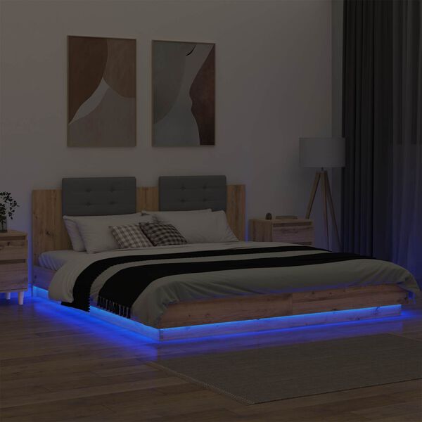 vidaXL Estrutura de Cama com Cabeceira Carvalho Artesanal 200 x 200 cm