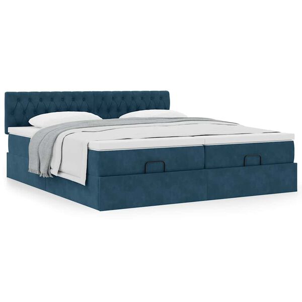vidaXL Estrutura cama otomana colch&otilde;es 180x200 cm veludo azul escuro
