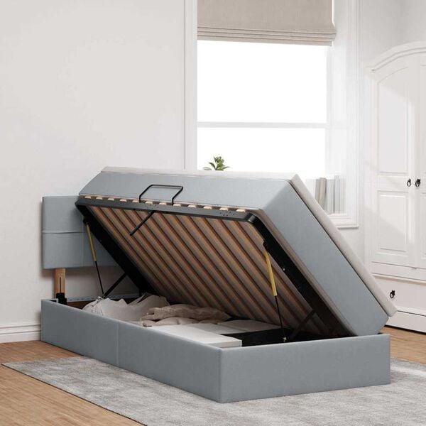 vidaXL Cama com arruma&ccedil;&atilde;o e LED Cinzento-claro 90 x 190 cm tecido