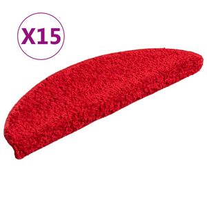 vidaXL Tapetes de escada 15 pe&ccedil;as 56x17x3 cm vermelho semicircular