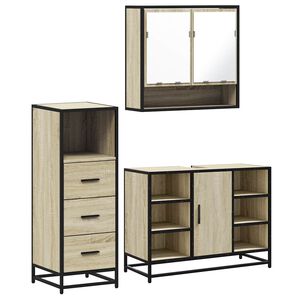 vidaXL 3 pcs conj. m&oacute;veis casa banho derivados madeira carvalho sonoma