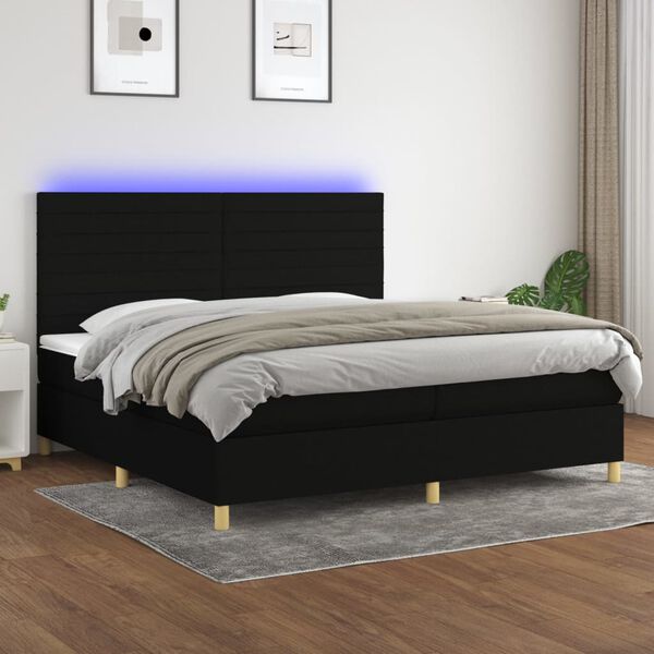 vidaXL Cama box spring c/ colch&atilde;o e LED 200x200 cm tecido preto