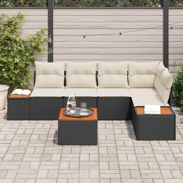 vidaXL Conjunto de Sof&aacute; de Jardim 6 pcs Preto e creme Rattan Sint&eacute;tico