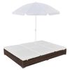vidaXL Espregui&ccedil;adeira de exterior com guarda-sol vime PE castanho