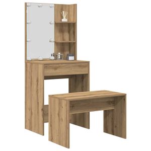 vidaXL Conjunto penteadeiracom LED deriv. madeira carvalho artisiano