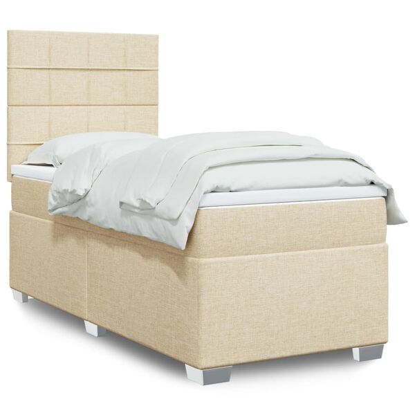 vidaXL Cama com molas/colch&atilde;o 90x200 cm tecido cor cr&egrave;me