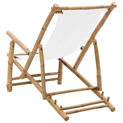 vidaXL Cadeira de terraço em bambu e lona branco nata