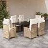 vidaXL 7 pcs conjunto de jantar p/ jardim com almofad&otilde;es vime PE bege
