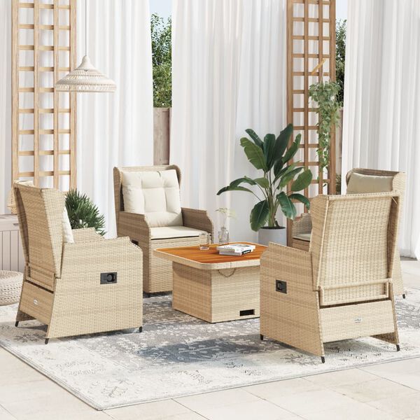vidaXL 5 pcs conjunto lounge p/ jardim com almofad&otilde;es vime PE bege