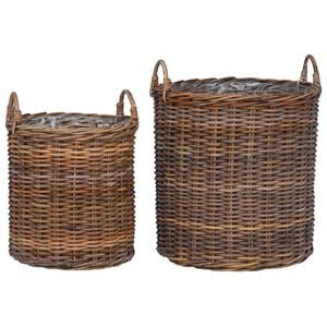 vidaXL Cesta de Plantas com armazenamento 2 pcs Castanho Rattan Lacak