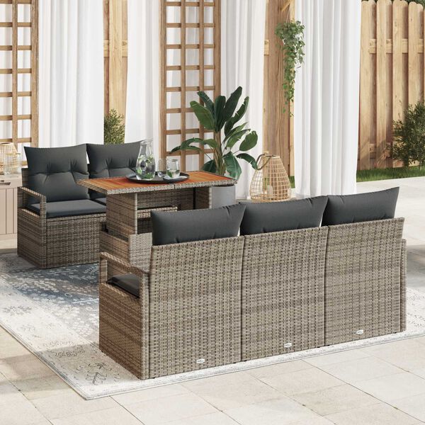 vidaXL Conjunto de Sof&aacute; de Jardim 6 pcs Cinzeto Rattan Sint&eacute;tico