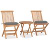 vidaXL 3 pcs conj. jantar dobr&aacute;vel exterior c/ almofad&atilde;o teca maci&ccedil;a