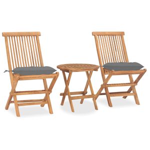 vidaXL 3 pcs conj. jantar dobr&aacute;vel exterior c/ almofad&atilde;o teca maci&ccedil;a