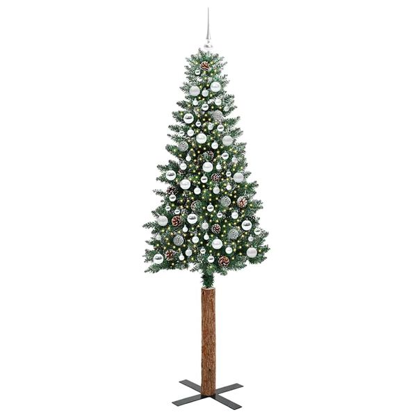 vidaXL Árvore de Natal Slim com 300 LEDs com suporte Verde 210 cm