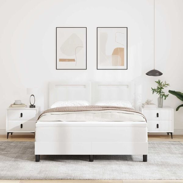 vidaXL Cama Box com colch&atilde;o Branco 160 x 200 cm Couro sint&eacute;tico
