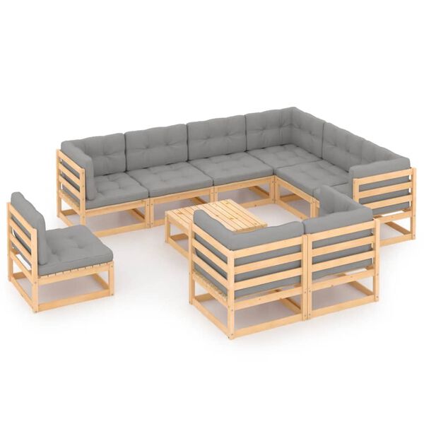vidaXL 10 pcs conjunto lounge de jardim c/ almofad&otilde;es pinho maci&ccedil;o