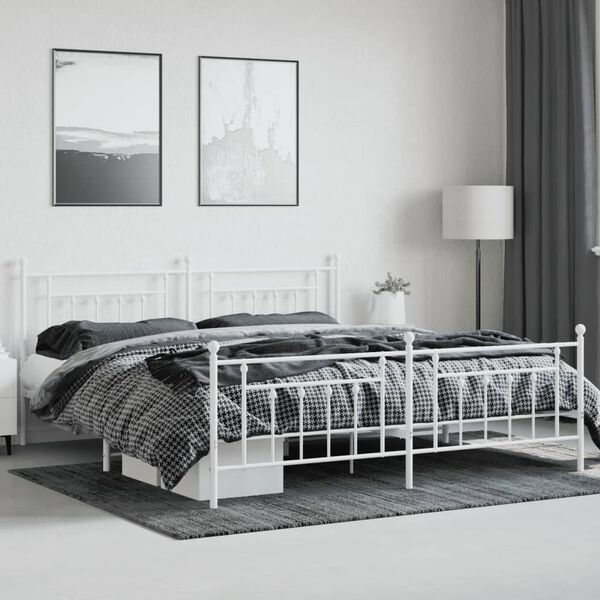 vidaXL Estrutura de cama com cabeceira e pés 200x200 cm metal branco