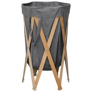 vidaXL Cesto para roupa suja dobr&aacute;vel madeira e tecido cinzento