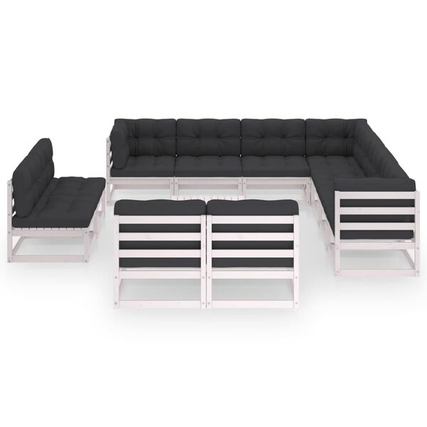 vidaXL 12 pcs conj. lounge de jardim c/ almofad&otilde;es pinho maci&ccedil;o branco