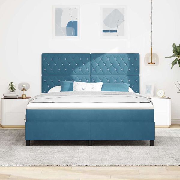 vidaXL Cama Box Spring LED com colch&atilde;o Azul Escuro 180 x 200 cm tecido